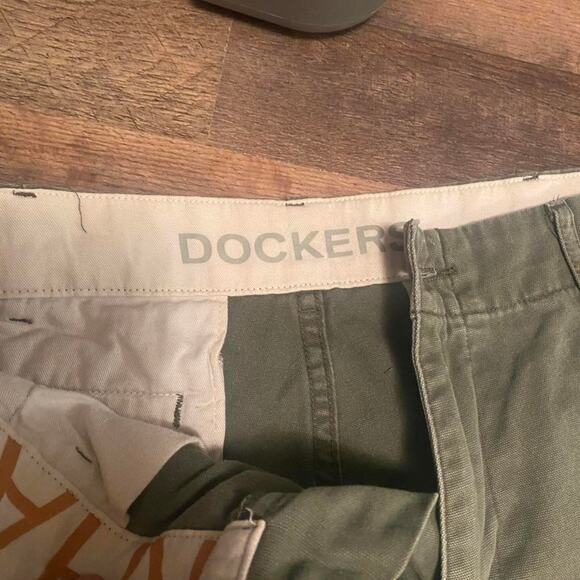 Mens docker khaki green cargo denim pants - Picture 3 of 6